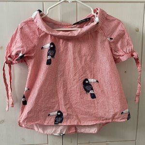 Zara striped shirt blouse with parrot design- small